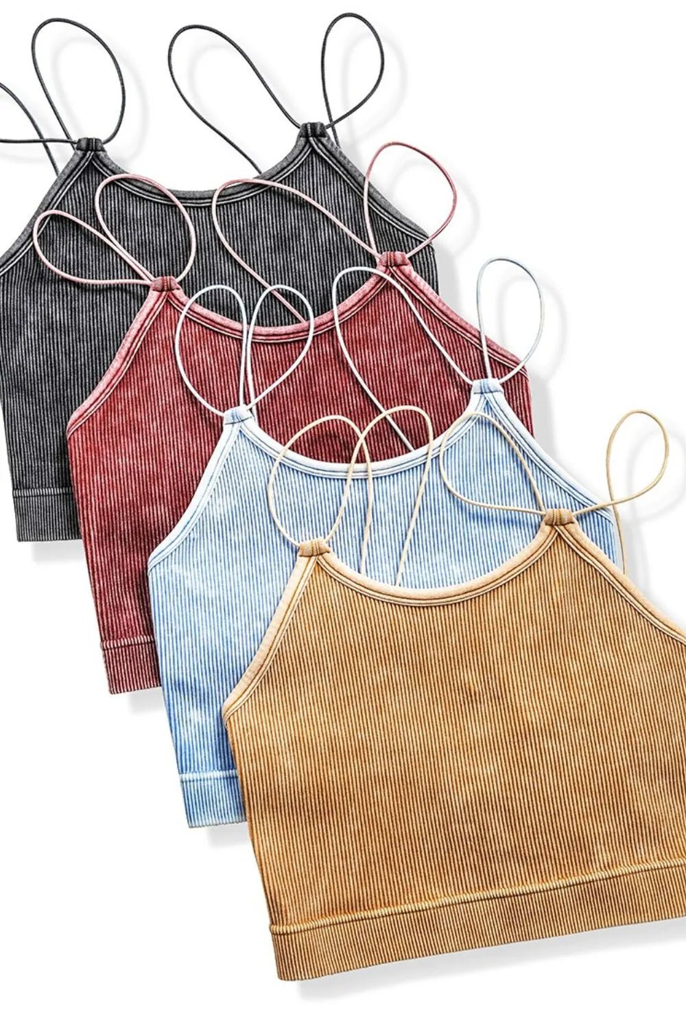 Zenana Washed Ribbed Seamless Double Strap Brami - Bitsy Gypsy Boutique