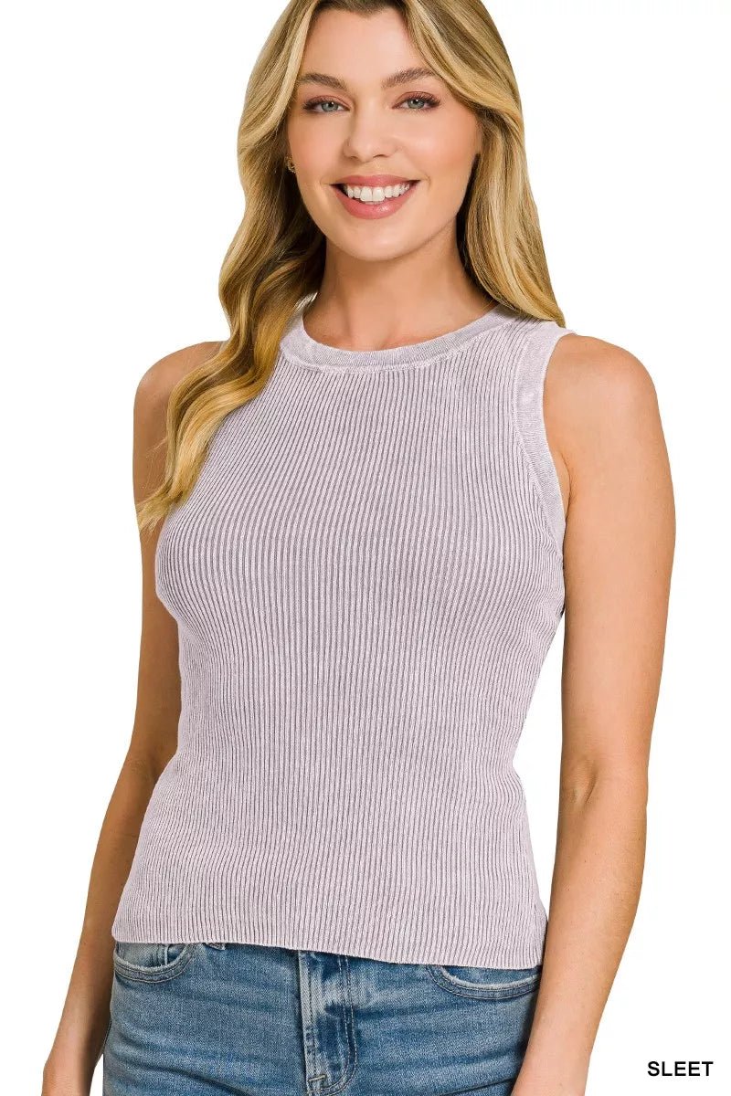 Zenana Washed Ribbed Sweater Tank Top - Bitsy Gypsy Boutique