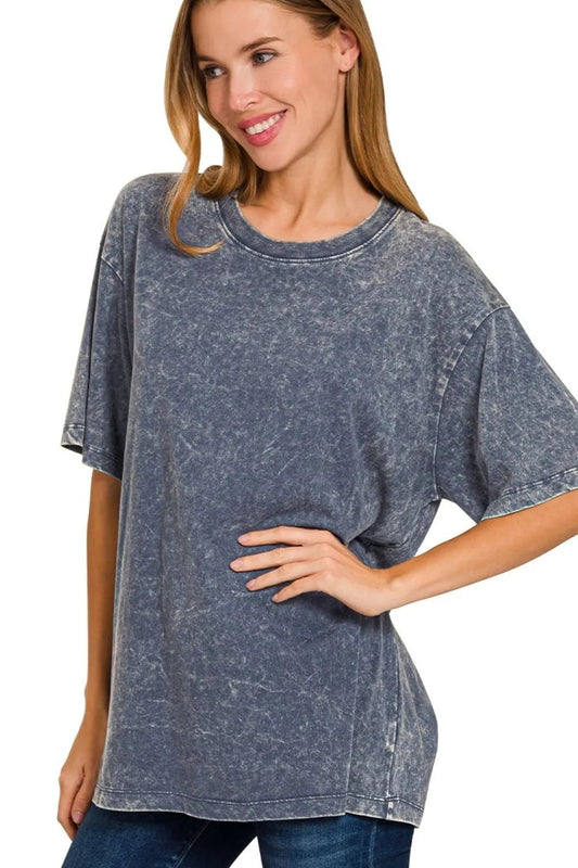 Zenana Washed Short Sleeve Top - Bitsy Gypsy Boutique