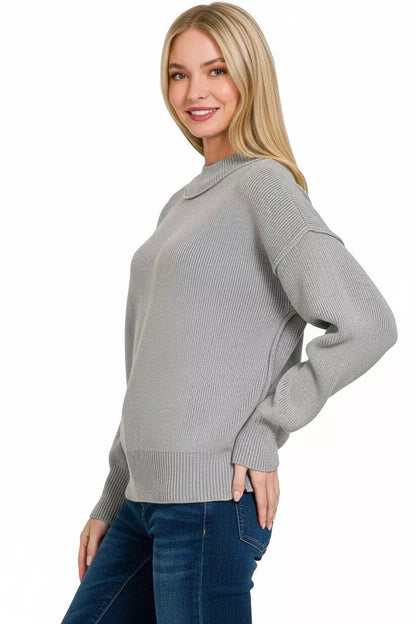 Zenana Wide Neckband Drop Shoulder Sweater - Bitsy Gypsy Boutique