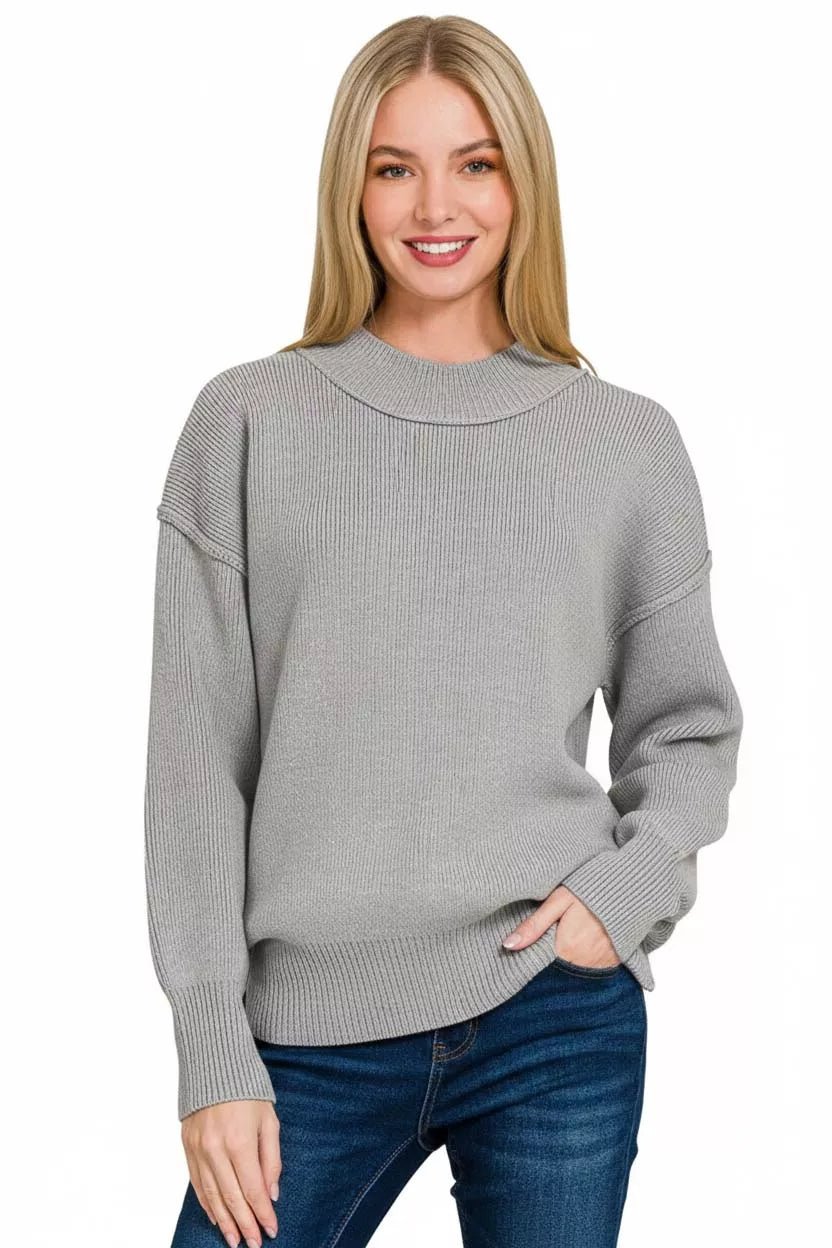 Zenana Wide Neckband Drop Shoulder Sweater - Bitsy Gypsy Boutique