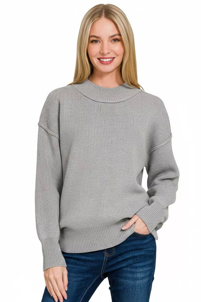 Zenana Wide Neckband Drop Shoulder Sweater - Bitsy Gypsy Boutique
