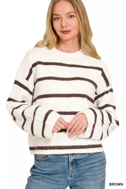 Zenana Wool Blend Striped Sweater - Bitsy Gypsy Boutique