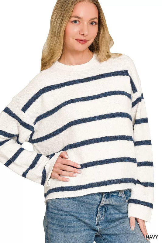 Zenana Wool Blend Striped Sweater - Bitsy Gypsy Boutique