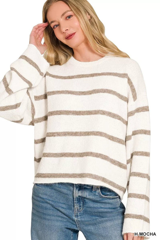 Zenana Wool Blend Striped Sweater - Bitsy Gypsy Boutique
