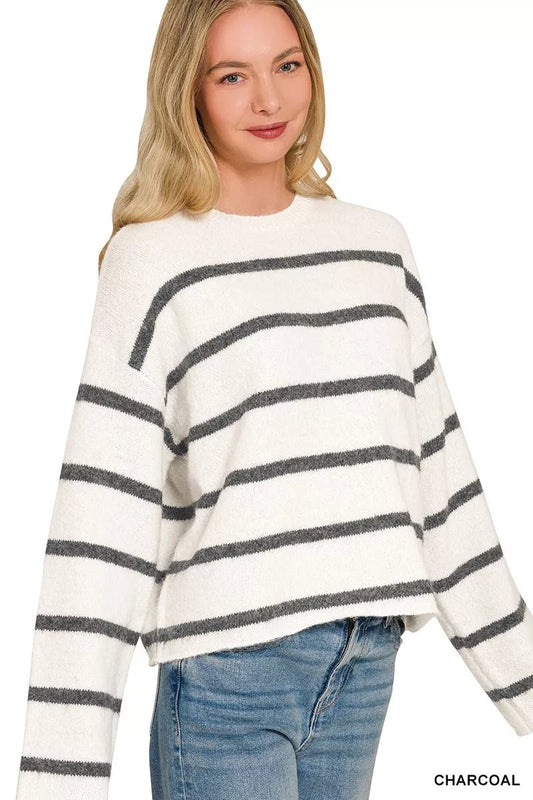 Zenana Wool Blend Striped Sweater - Bitsy Gypsy Boutique