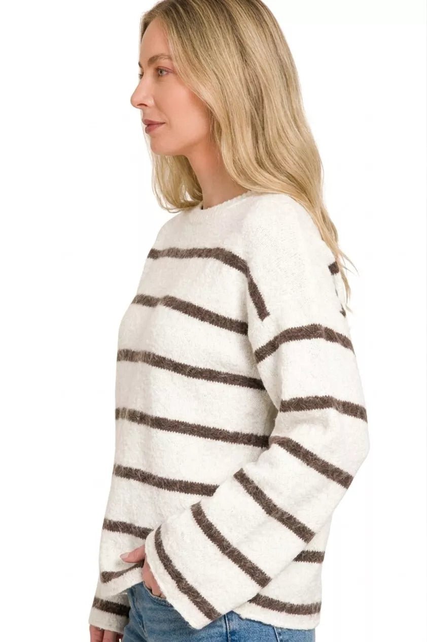 Zenana Wool Blend Striped Sweater - Bitsy Gypsy Boutique