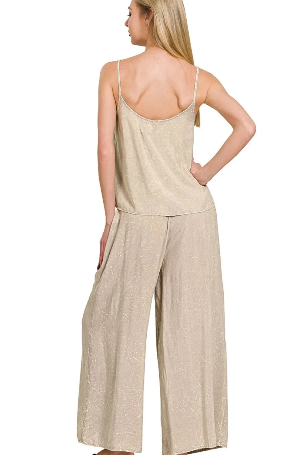 Zenana Woven Acid Crinkle Washed Cami & Pants 2 Piece Set - Bitsy Gypsy Boutique