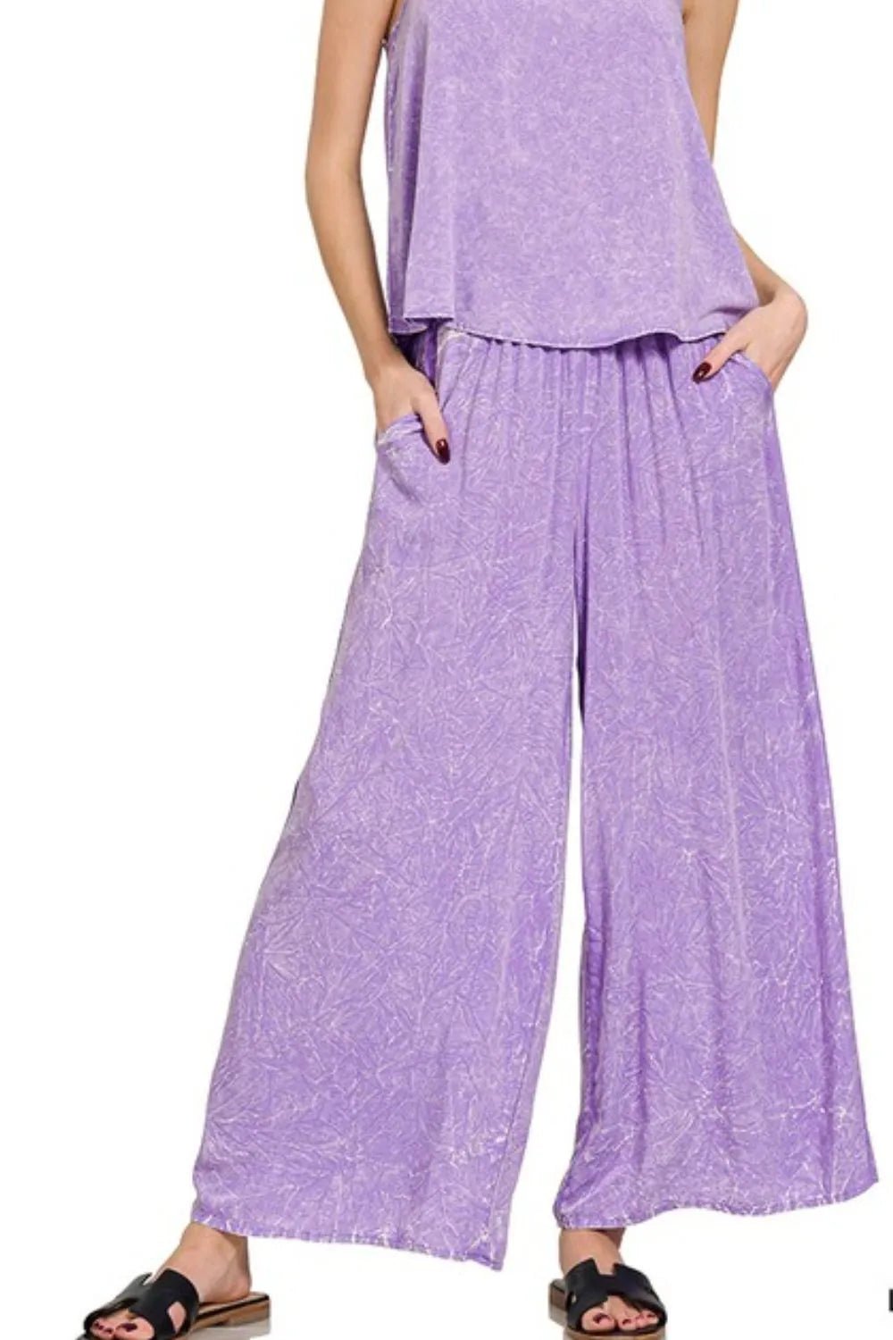 Zenana Woven Acid Crinkle Washed Cami & Pants 2 Piece Set - Bitsy Gypsy Boutique