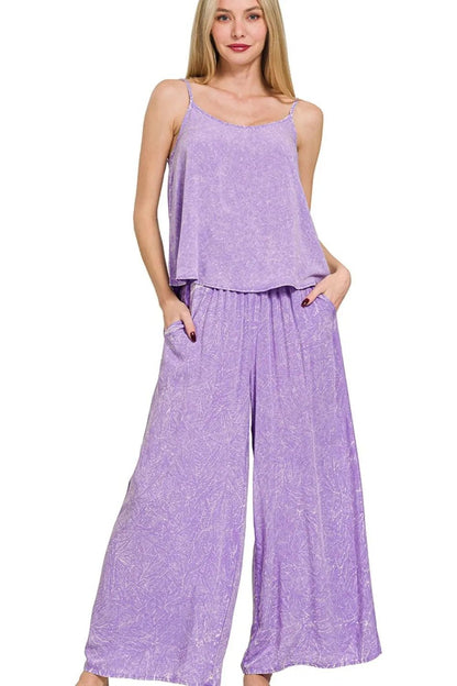 Zenana Woven Acid Crinkle Washed Cami & Pants 2 Piece Set - Bitsy Gypsy Boutique