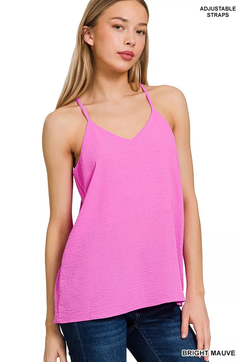 Zenana Woven Airflow Adjustable Strap V - Neck Cami - Bitsy Gypsy Boutique