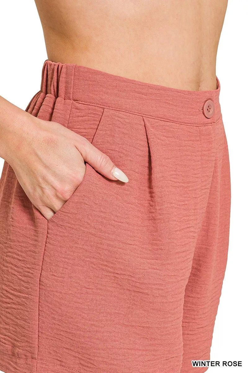 Zenana Woven Airflow Back Elastic Waist Shorts - Bitsy Gypsy Boutique