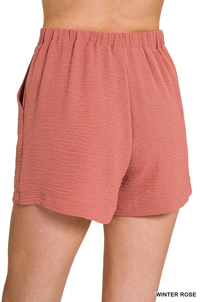 Zenana Woven Airflow Back Elastic Waist Shorts - Bitsy Gypsy Boutique