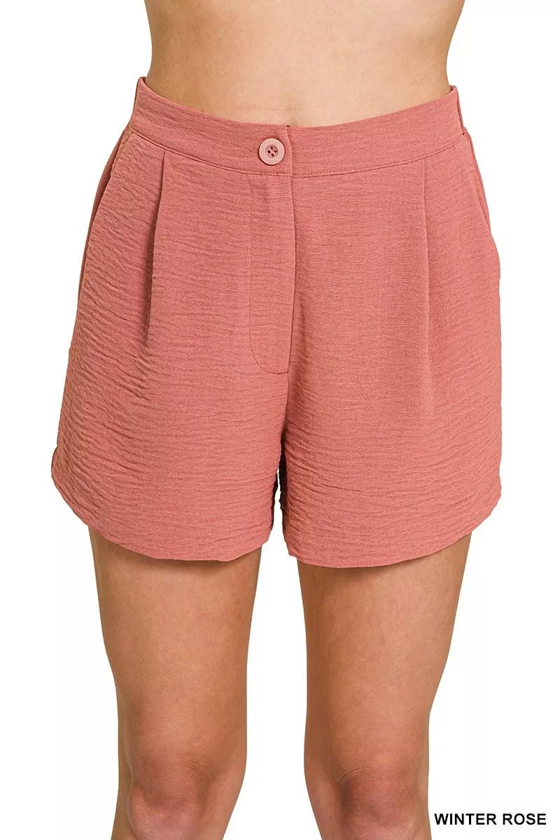 Zenana Woven Airflow Back Elastic Waist Shorts - Bitsy Gypsy Boutique