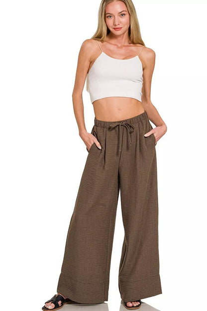 Zenana Woven Airflow Drawstring Pants - Bitsy Gypsy Boutique