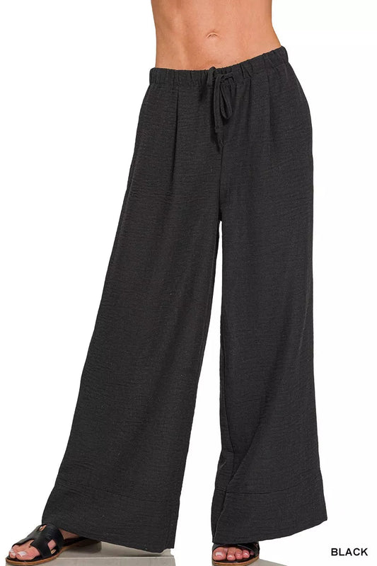 Zenana Woven Airflow Drawstring Pants - Bitsy Gypsy Boutique