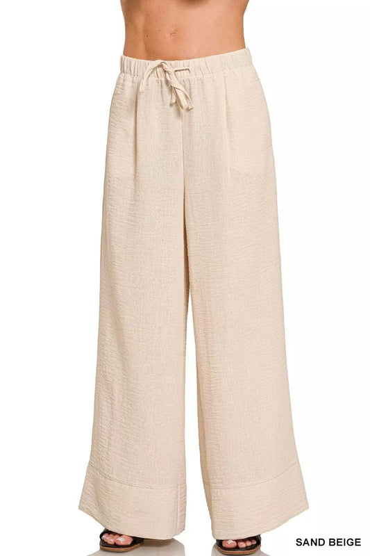Zenana Woven Airflow Drawstring Pants - Bitsy Gypsy Boutique