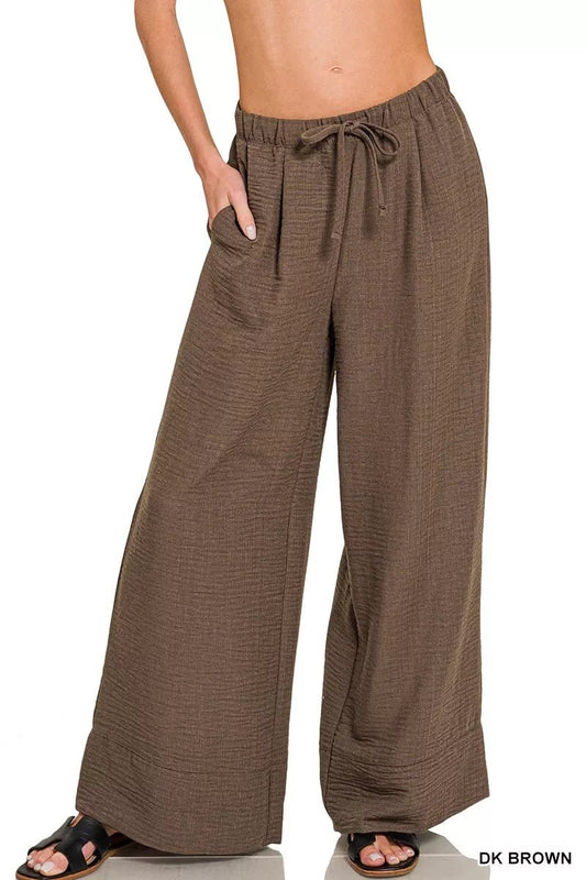 Zenana Woven Airflow Drawstring Pants - Bitsy Gypsy Boutique