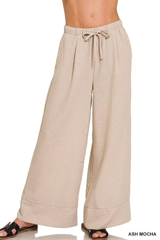 Zenana Woven Airflow Drawstring Pants - Bitsy Gypsy Boutique