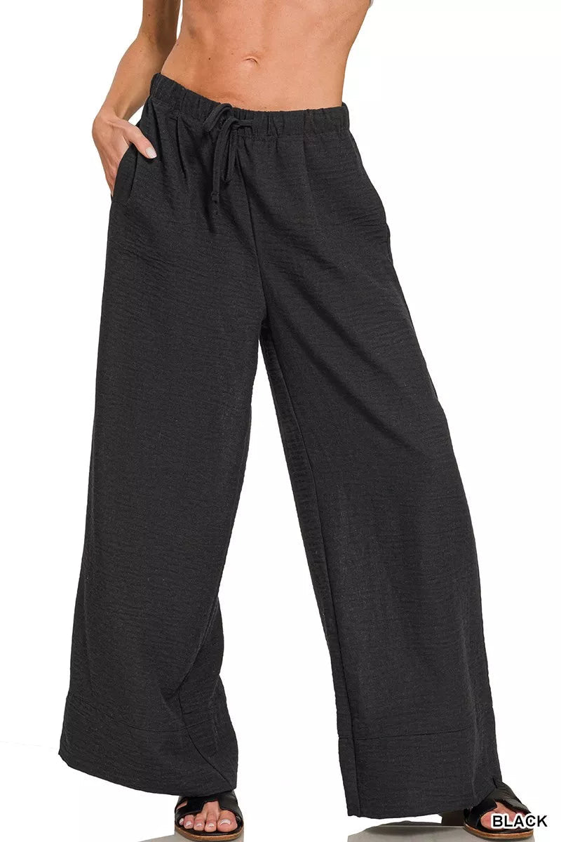Zenana Woven Airflow Drawstring Pants - Bitsy Gypsy Boutique