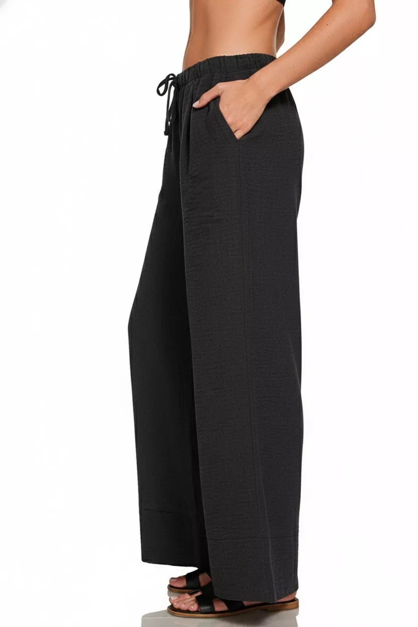 Zenana Woven Airflow Drawstring Pants - Bitsy Gypsy Boutique