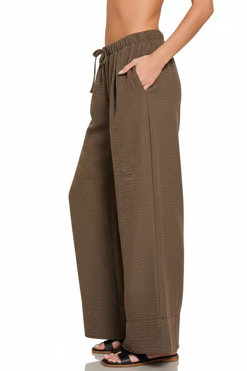 Zenana Woven Airflow Drawstring Pants - Bitsy Gypsy Boutique
