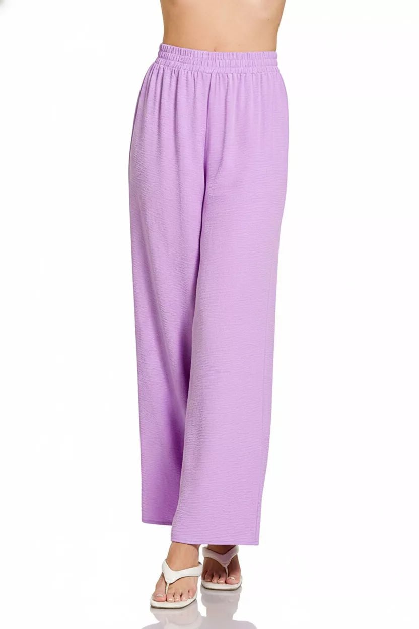 Zenana Woven Airflow Elastic Waistband Pants - Bitsy Gypsy Boutique