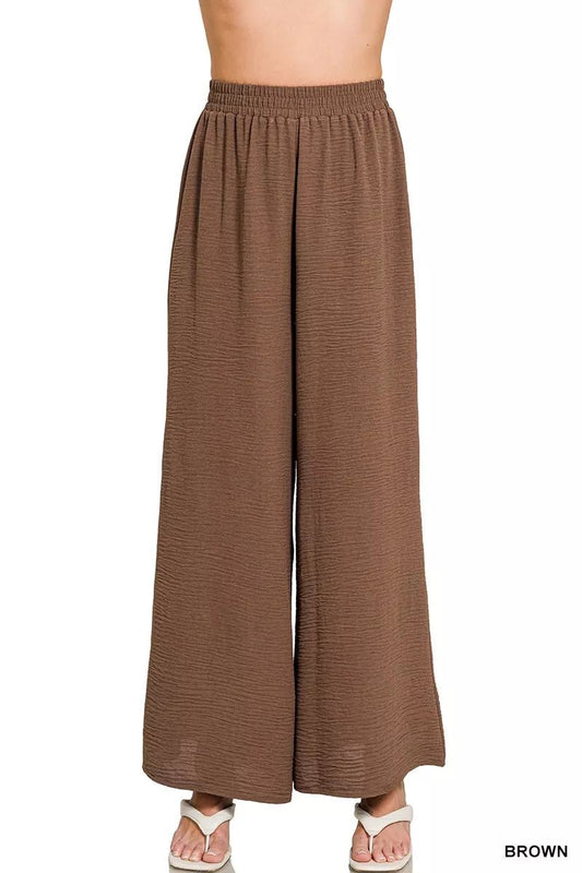 Zenana Woven Airflow Elastic Waistband Pants - Bitsy Gypsy Boutique