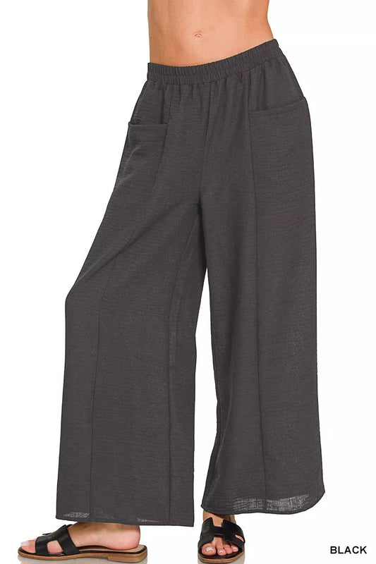 Zenana Woven Airflow Elastic Waistband Pants - Bitsy Gypsy Boutique
