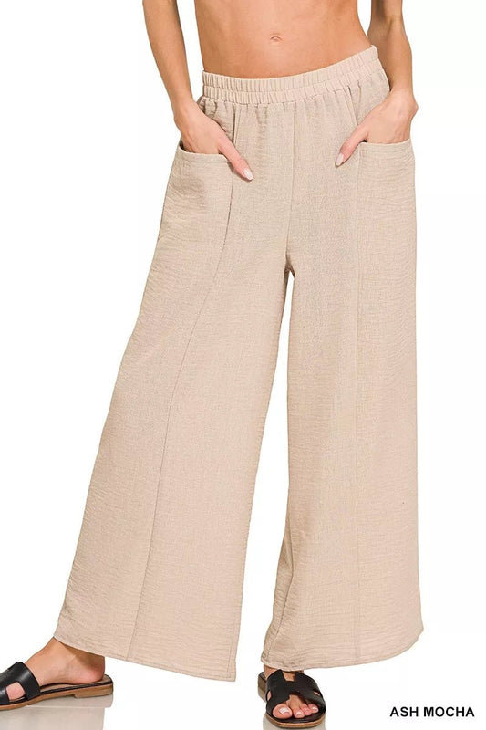 Zenana Woven Airflow Elastic Waistband Pants - Bitsy Gypsy Boutique