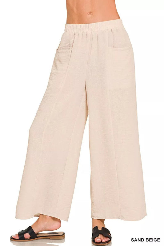 Zenana Woven Airflow Elastic Waistband Pants - Bitsy Gypsy Boutique
