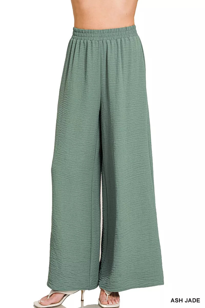 Zenana Woven Airflow Elastic Waistband Pants - Bitsy Gypsy Boutique