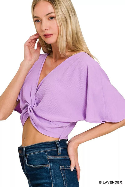 Zenana Woven Airflow Twisted Top & Wide Leg Pants Set - Bitsy Gypsy Boutique