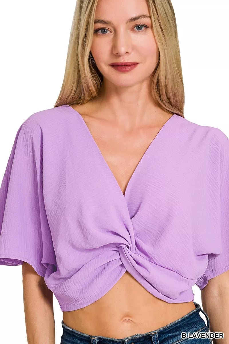 Zenana Woven Airflow Twisted Top & Wide Leg Pants Set - Bitsy Gypsy Boutique
