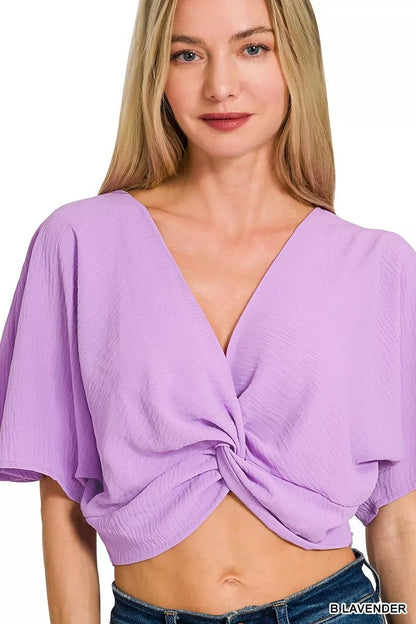 Zenana Woven Airflow Twisted Top & Wide Leg Pants Set - Bitsy Gypsy Boutique