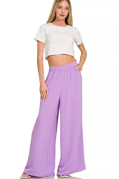 Zenana Woven Airflow Twisted Top & Wide Leg Pants Set - Bitsy Gypsy Boutique