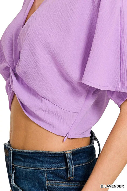 Zenana Woven Airflow Twisted Top & Wide Leg Pants Set - Bitsy Gypsy Boutique