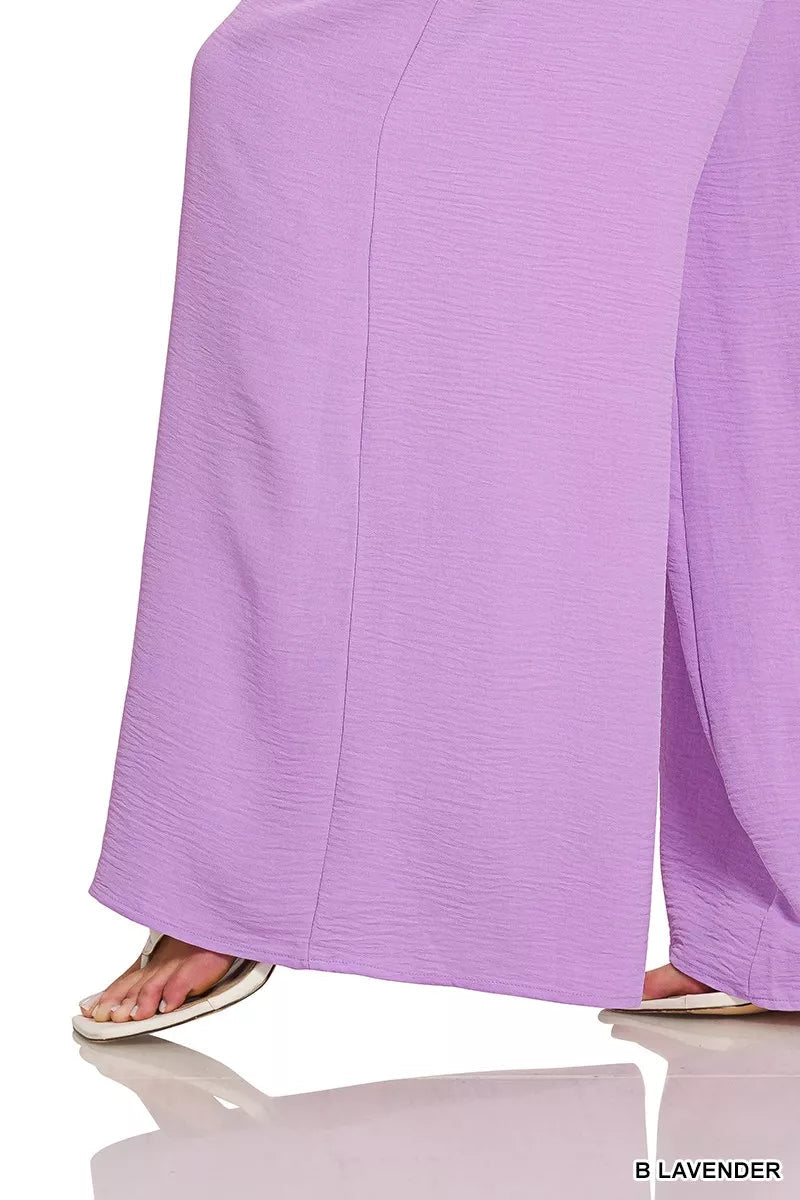 Zenana Woven Airflow Twisted Top & Wide Leg Pants Set - Bitsy Gypsy Boutique