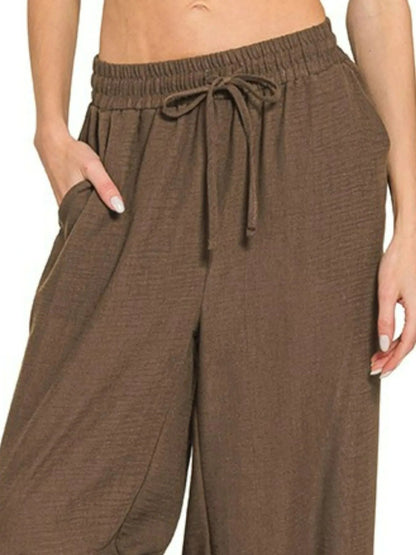 Zenana Woven Crepe Elastic Band Pants - Bitsy Gypsy Boutique