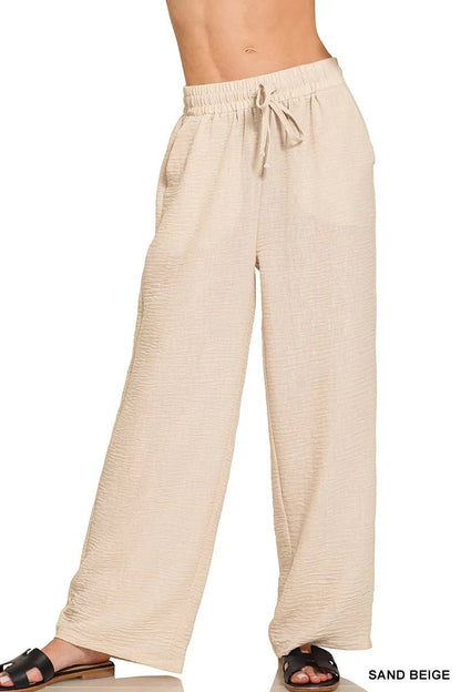 Zenana Woven Crepe Elastic Band Pants - Bitsy Gypsy Boutique