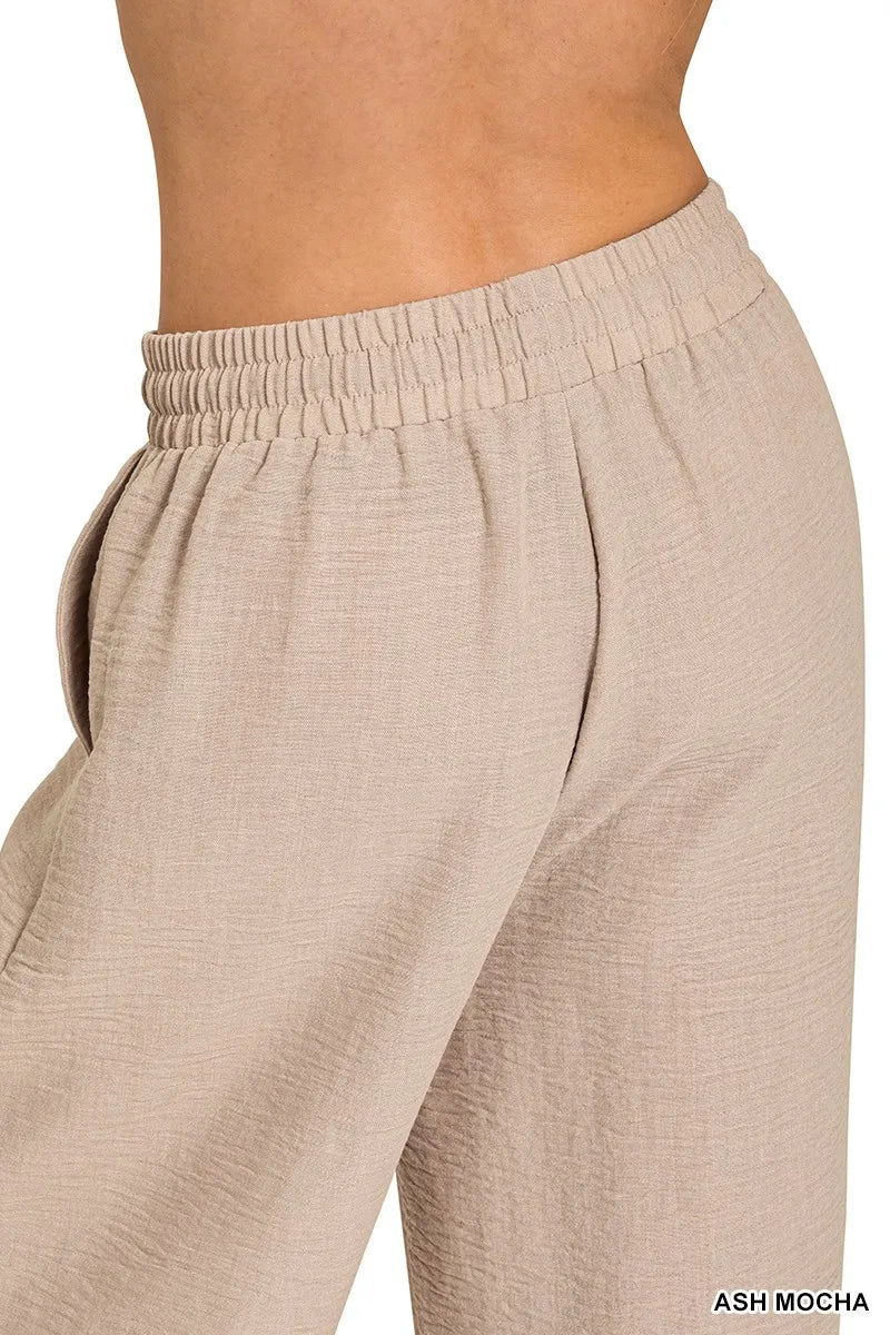 Zenana Woven Crepe Elastic Band Pants - Bitsy Gypsy Boutique