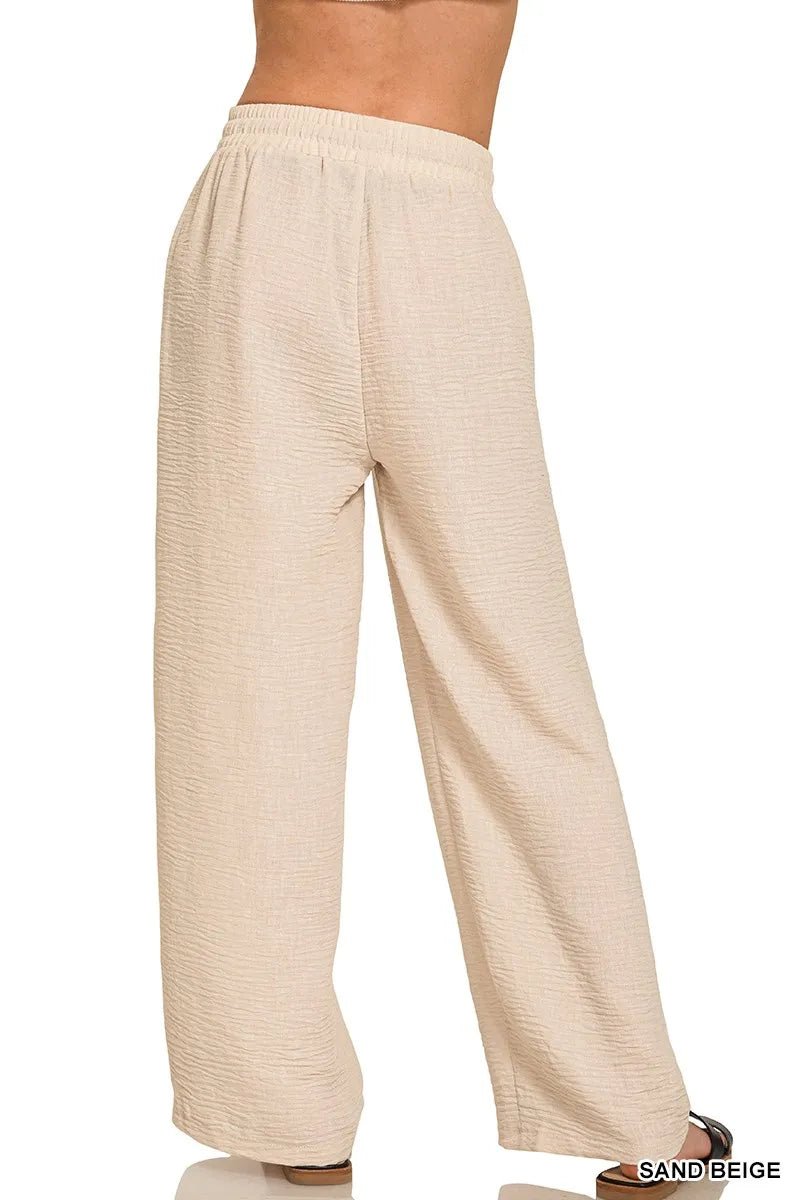 Zenana Woven Crepe Elastic Band Pants - Bitsy Gypsy Boutique
