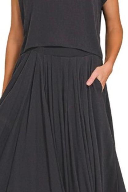 Zenana Woven Crinkle Gauze Crop Tee and Skirt Set - Bitsy Gypsy Boutique