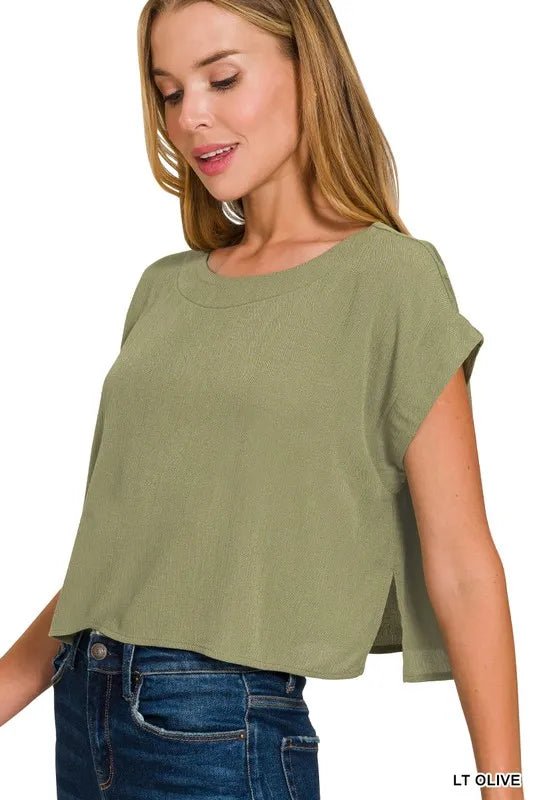 Zenana Woven Crinkle Gauze Crop Tee and Skirt Set - Bitsy Gypsy Boutique