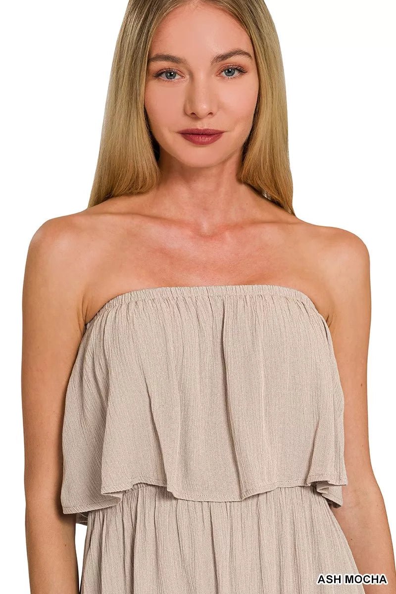 Zenana Woven Crinkle Strapless Maxi Dress - Bitsy Gypsy Boutique