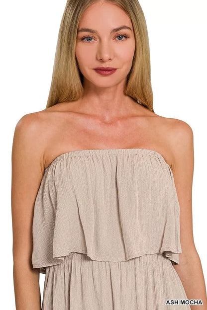 Zenana Woven Crinkle Strapless Maxi Dress - Bitsy Gypsy Boutique