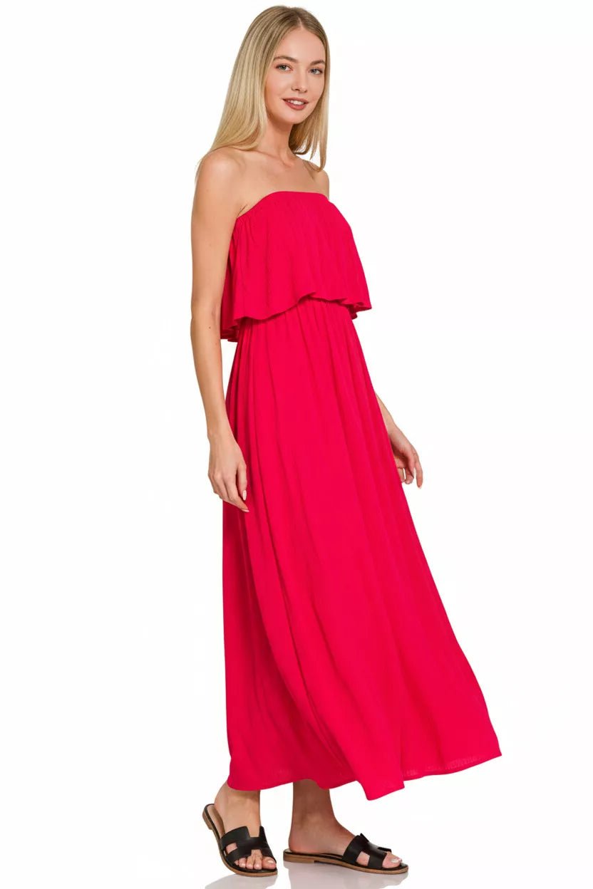 Zenana Woven Crinkle Strapless Maxi Dress - Bitsy Gypsy Boutique