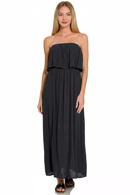 Zenana Woven Crinkle Strapless Maxi Dress - Bitsy Gypsy Boutique