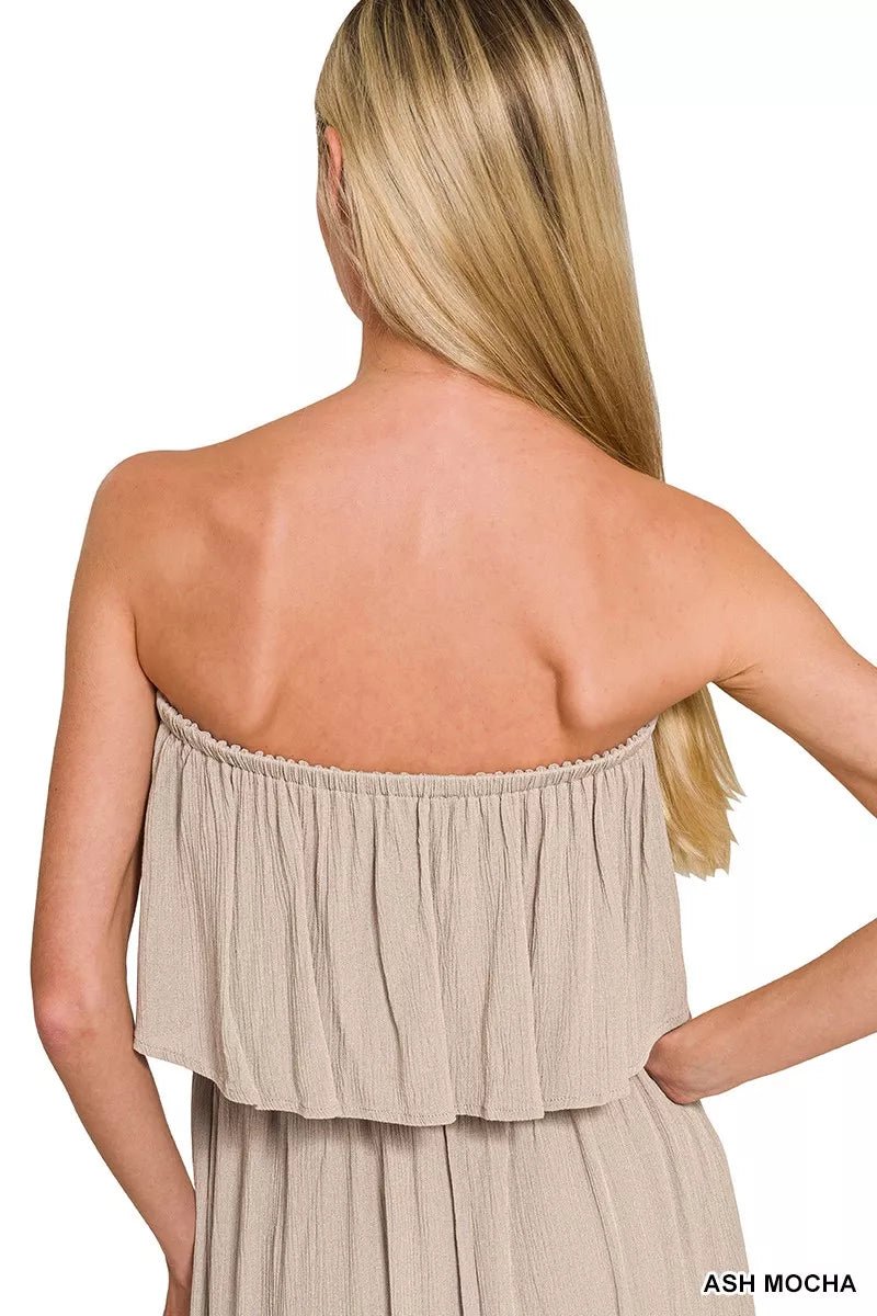 Zenana Woven Crinkle Strapless Maxi Dress - Bitsy Gypsy Boutique