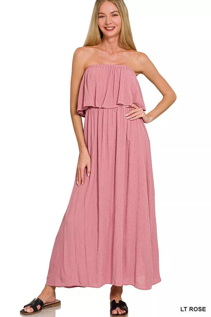 Zenana Woven Crinkle Strapless Maxi Dress - Bitsy Gypsy Boutique